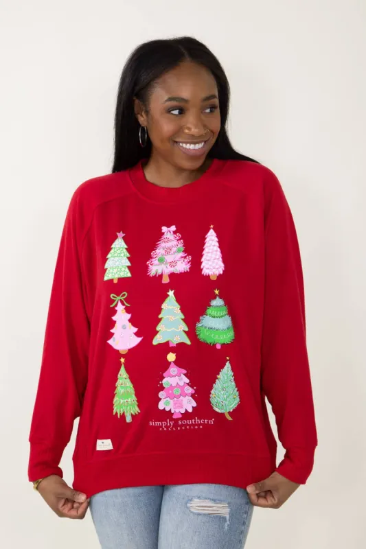 Simply Southern Christmas Tree Sweatshirt for Women in Red | RCREW-TREE-SCARLET sold by Glik’s