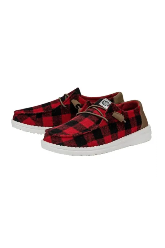 HEYDUDE Women’s Wendy Buffalo Plaid Shoes in Red/Black | 40617-643 sold by Glik’s