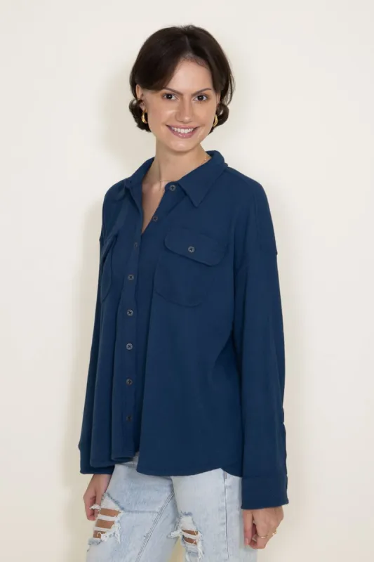 Simply Southern Waffle Knit Shacket for Women in Blue | PP-0223-WAFFLE-SHKT-NAVY sold by Glik’s