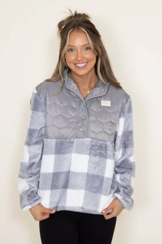 Simply Southern Furry Quarter Pullover Snap for Women in Grey Plaid | PP-0223-FURRY-HODDIE-PLDGRY sold by Glik’s