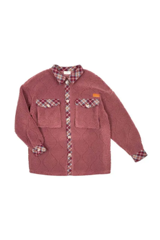 Simply Southern Youth Quilted Plaid Sherpa Shacket for Girls in Rose Pink | PP-0223-YTH-QLTD-SHCKT-ROSE sold by Glik’s