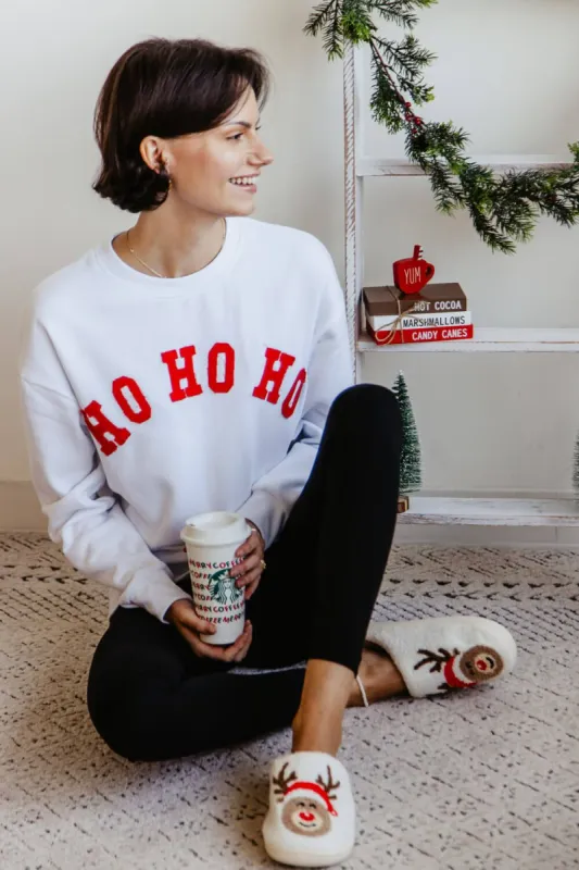 1897 Active HO HO HO Embroidered Fleece Sweatshirt for Women in White | GT077-HOHOHO-WHT/RED sold by Glik’s