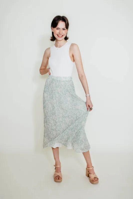 Wishlist Floral Pleated Midi Skirt for Women in Green | WL22-7169-DSAGE sold by Glik’s