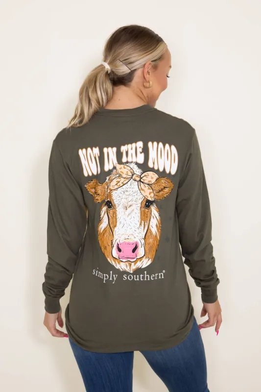 Simply Southern Long Sleeve Not In The Mood T-Shirt for Women in Green | CLR-LS-NOTINTHEMOOD-MOSS sold by Glik’s