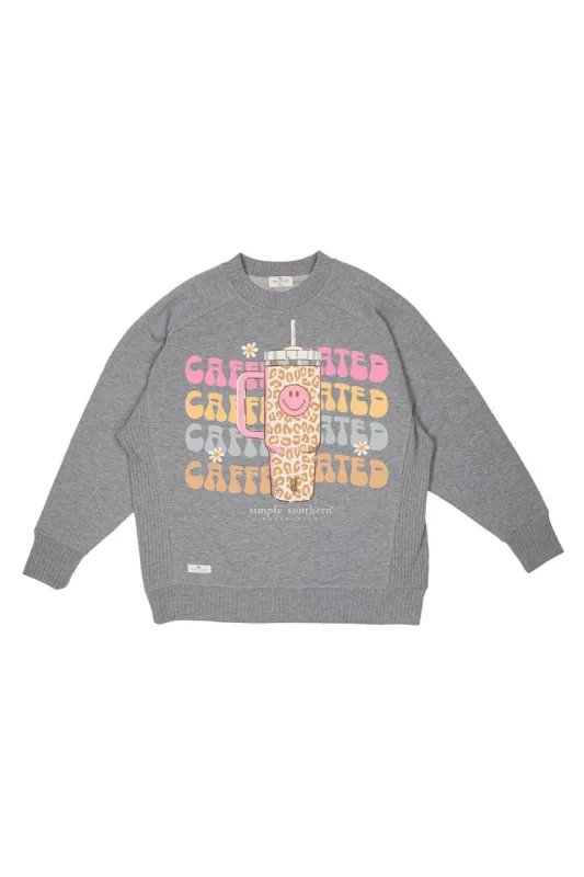 Simply Southern Plus Size Caffeinated Crewneck for Women in Heather Grey | EXT-RCREW-CAFF-HTHRGRY sold by Glik’s