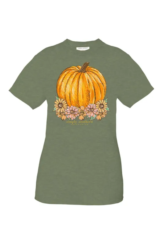 Simply Southern Plus Size Flower Pumpkin T-Shirt for Women in Heather Green | EXT-SS-FLWRPMPKN-MILTGREENHTHR sold by Glik’s