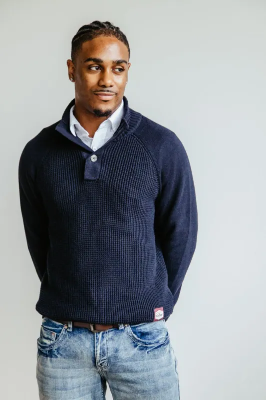 Weatherproof Vintage Textured Button Up Mock Neck Sweater for Men in Navy | F2340279GK-NAVY sold by Glik’s