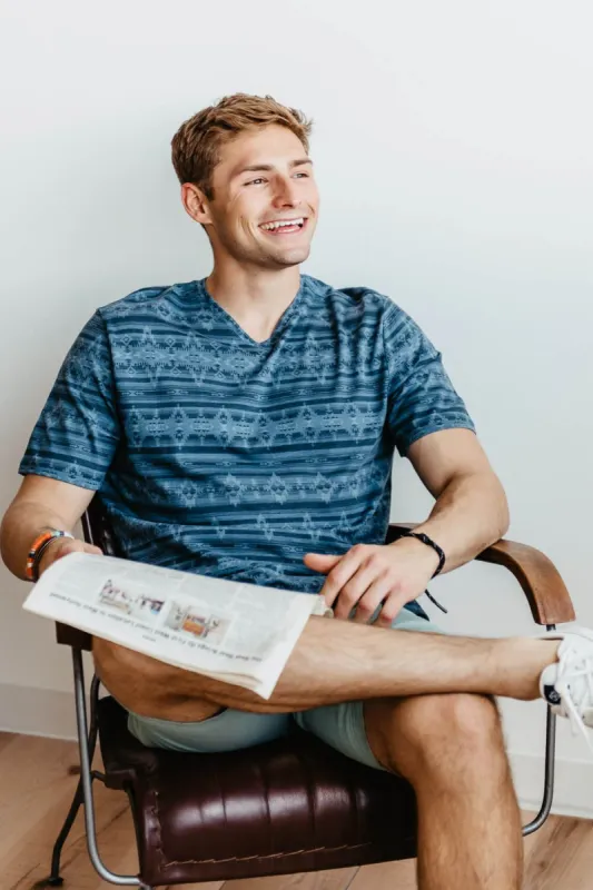 Weatherproof Vintage Knit V-Neck T-Shirt for Men in Indigo | S2330351GK-INDIGO sold by Glik’s