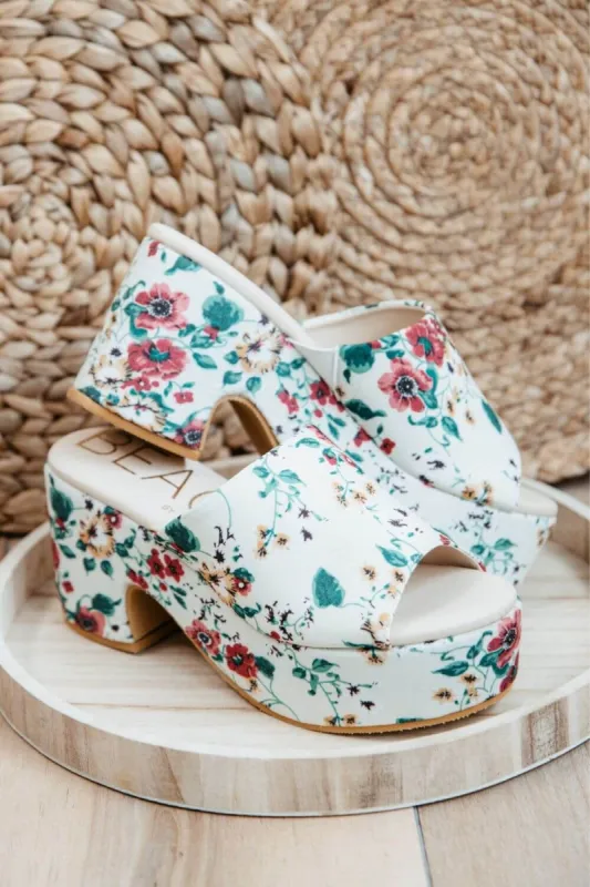 Beach by Matisse Terry Platform Floral Heels for Women in White | TERRY-WHITE FLORAL sold by Glik’s