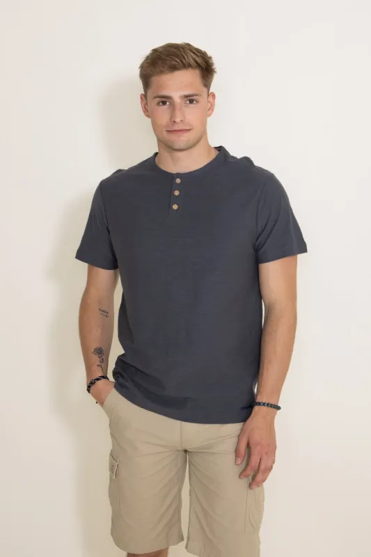 1897 Original Solid Henley Cotton Shirt for Men in Tar Grey | 9PY1120M-TAR sold by Glik’s