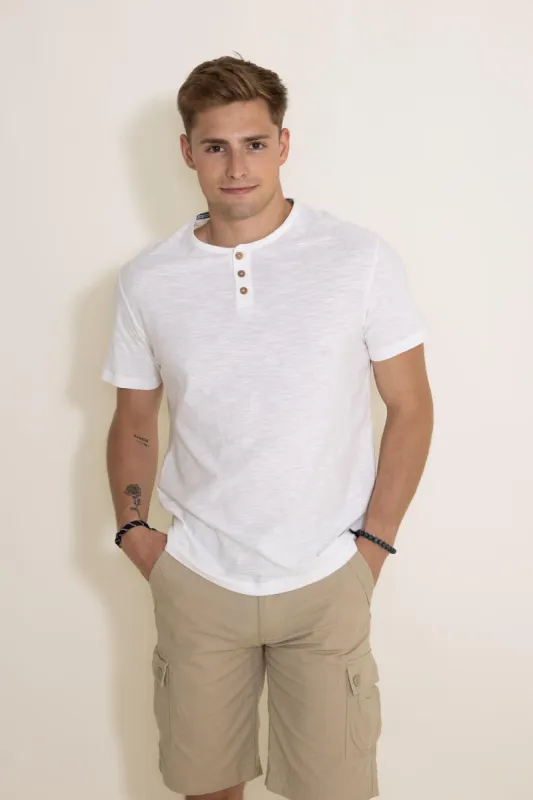 1897 Original Solid Henley Cotton Shirt for Men in White | 9PY1120M-CREAM sold by Glik’s