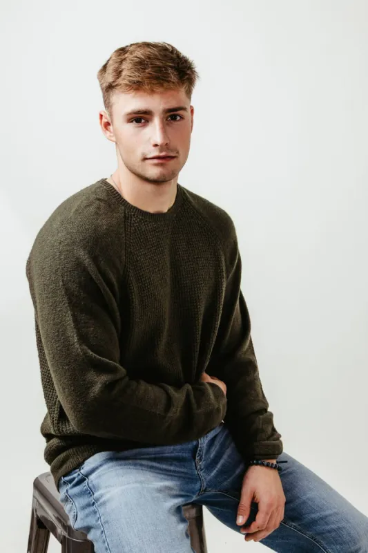 Weatherproof Vintage Waffle Crewneck Raglan Sweater for Men in Green | F2340346GK-CHIVE sold by Glik’s