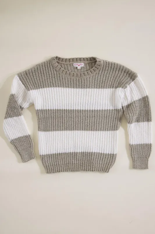 Youth Rugby Striped Sweater for Girls in Stone Ivory | 99450JK-STN/IRY sold by Glik’s