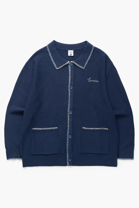 Blanket Stitch Cardigan - Navy sold by Service Works
