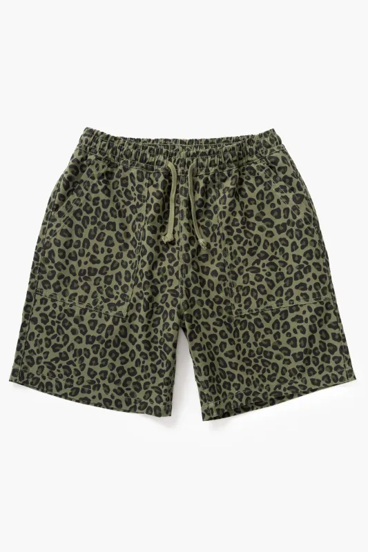 Patterned Chef Shorts - Green Leopard sold by Service Works