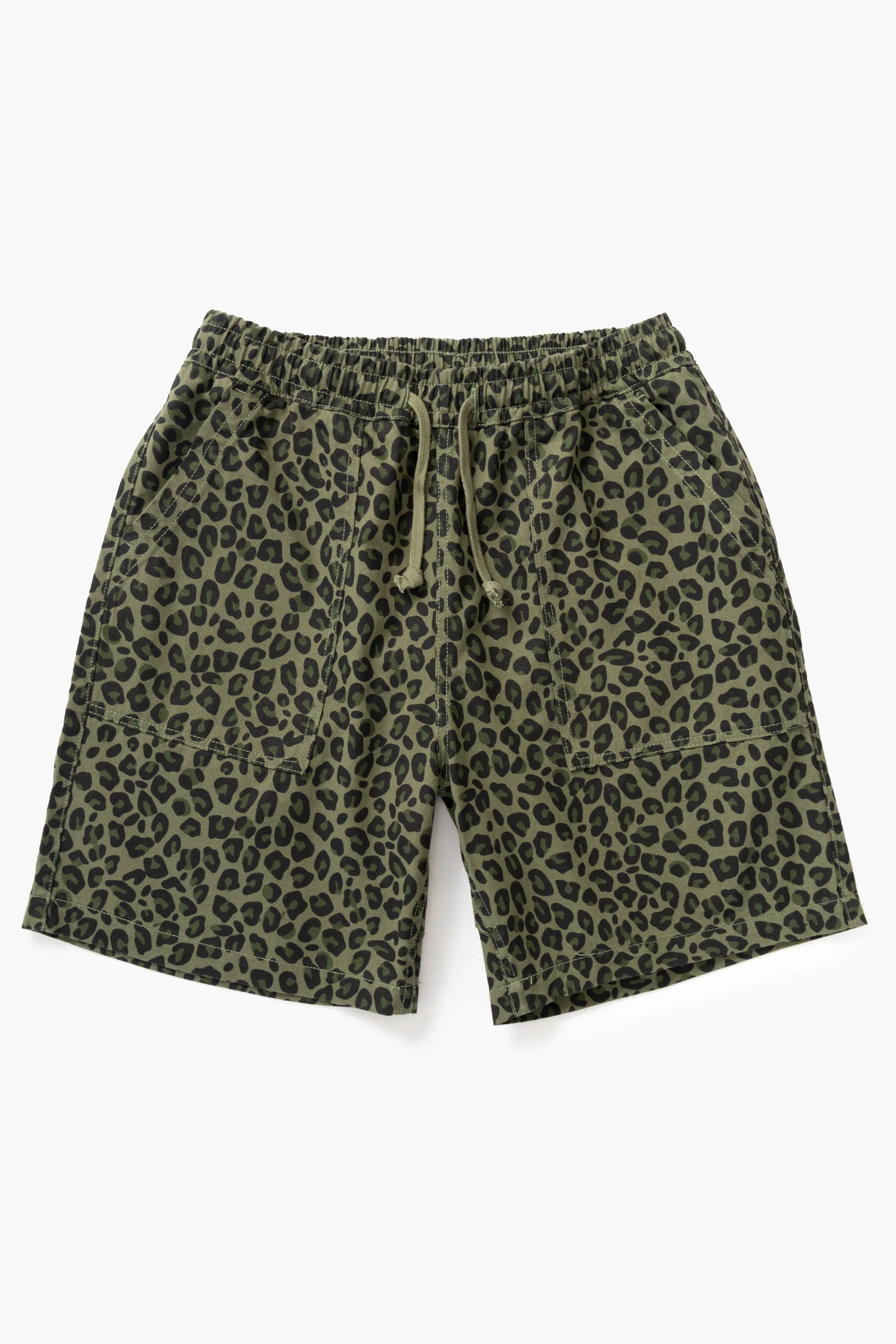 Patterned Chef Shorts - Green Leopard sold by Service Works