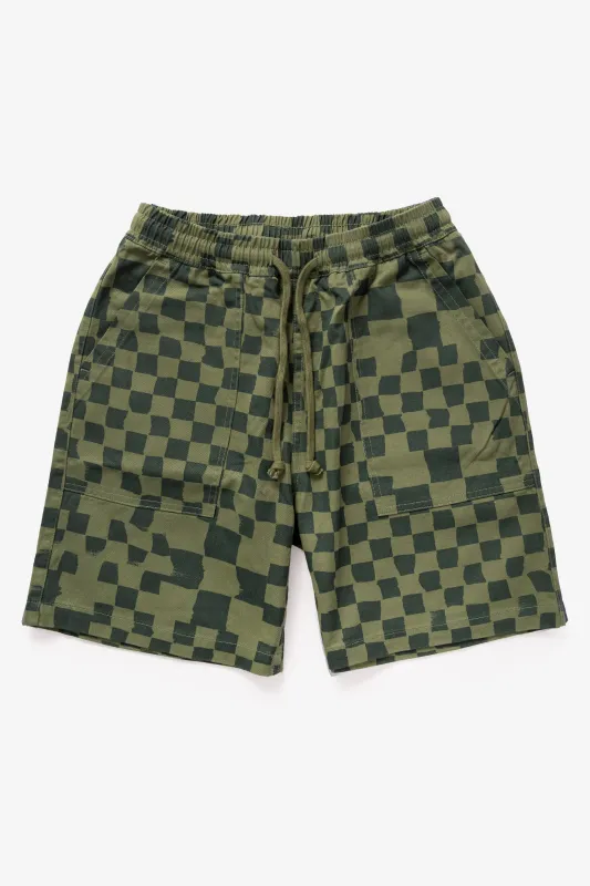 Printed Chef Shorts - Olive Checker sold by Service Works