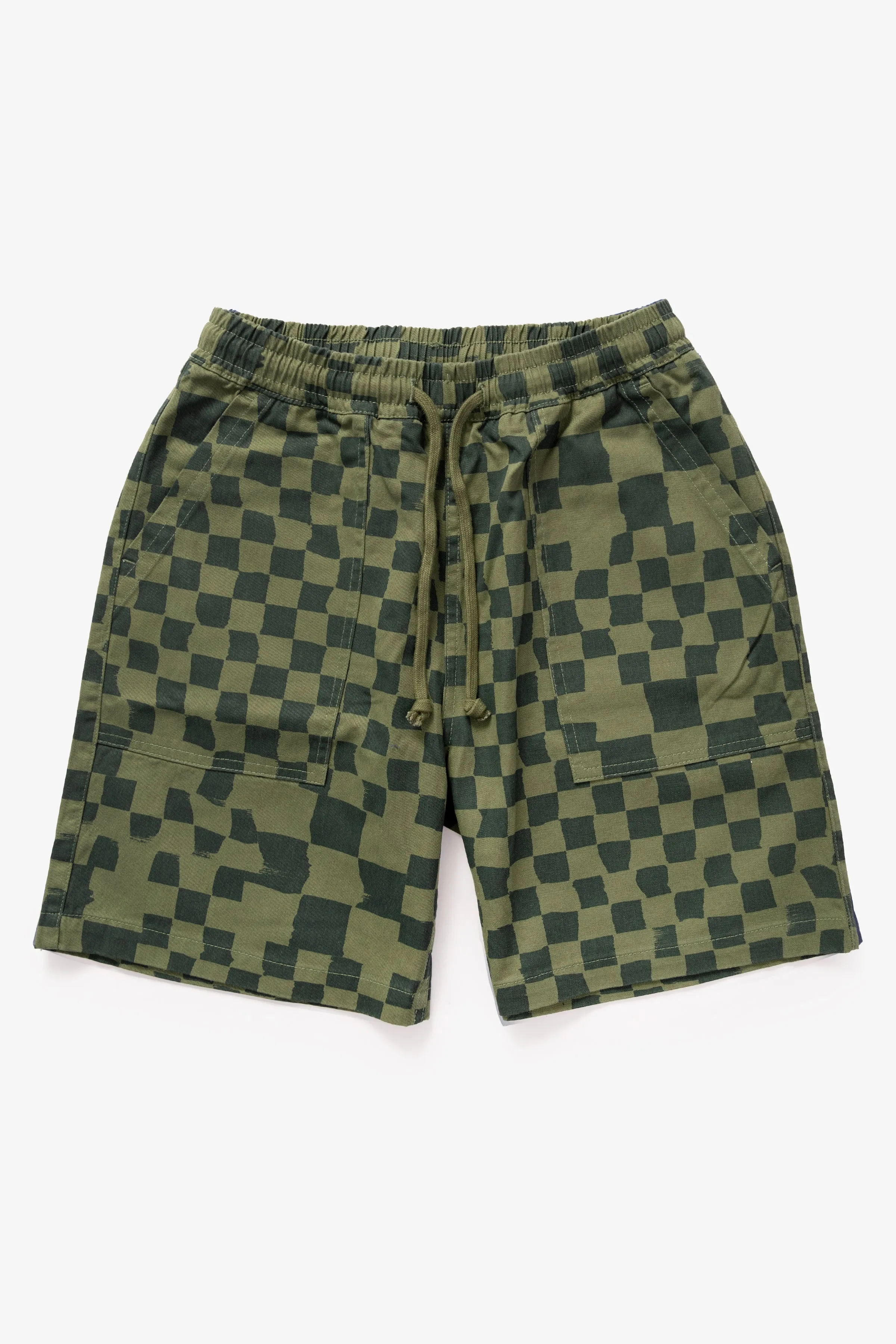 Printed Chef Shorts - Olive Checker sold by Service Works
