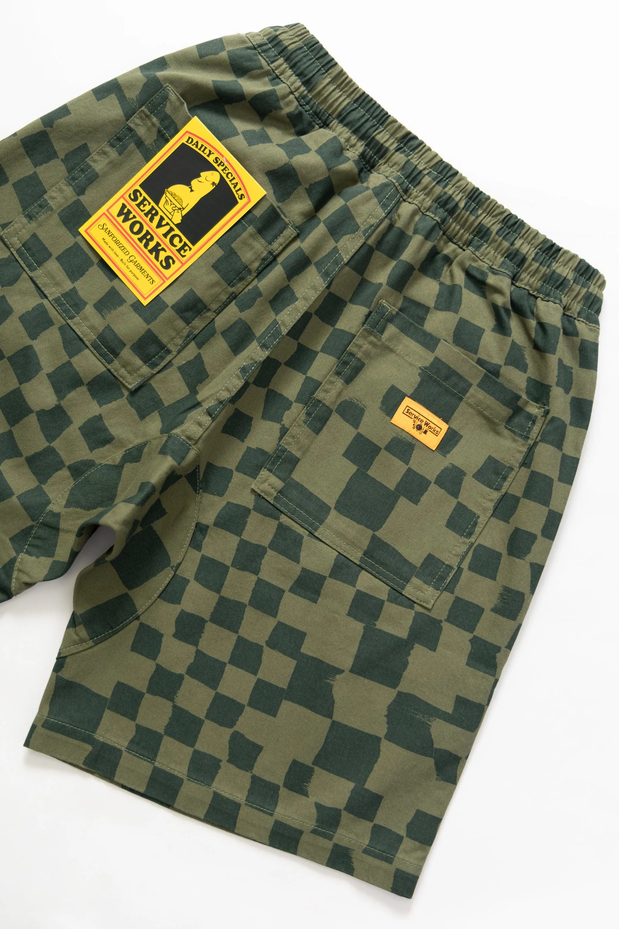Printed Chef Shorts - Olive Checker sold by Service Works product image thumbnail 4