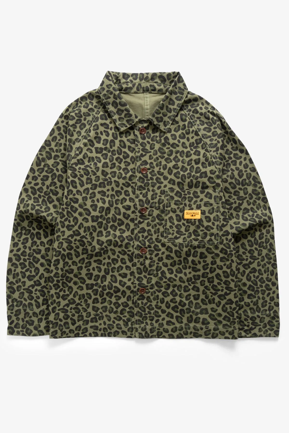 Patterned Front Of House Jacket - Green Leopard sold by Service Works