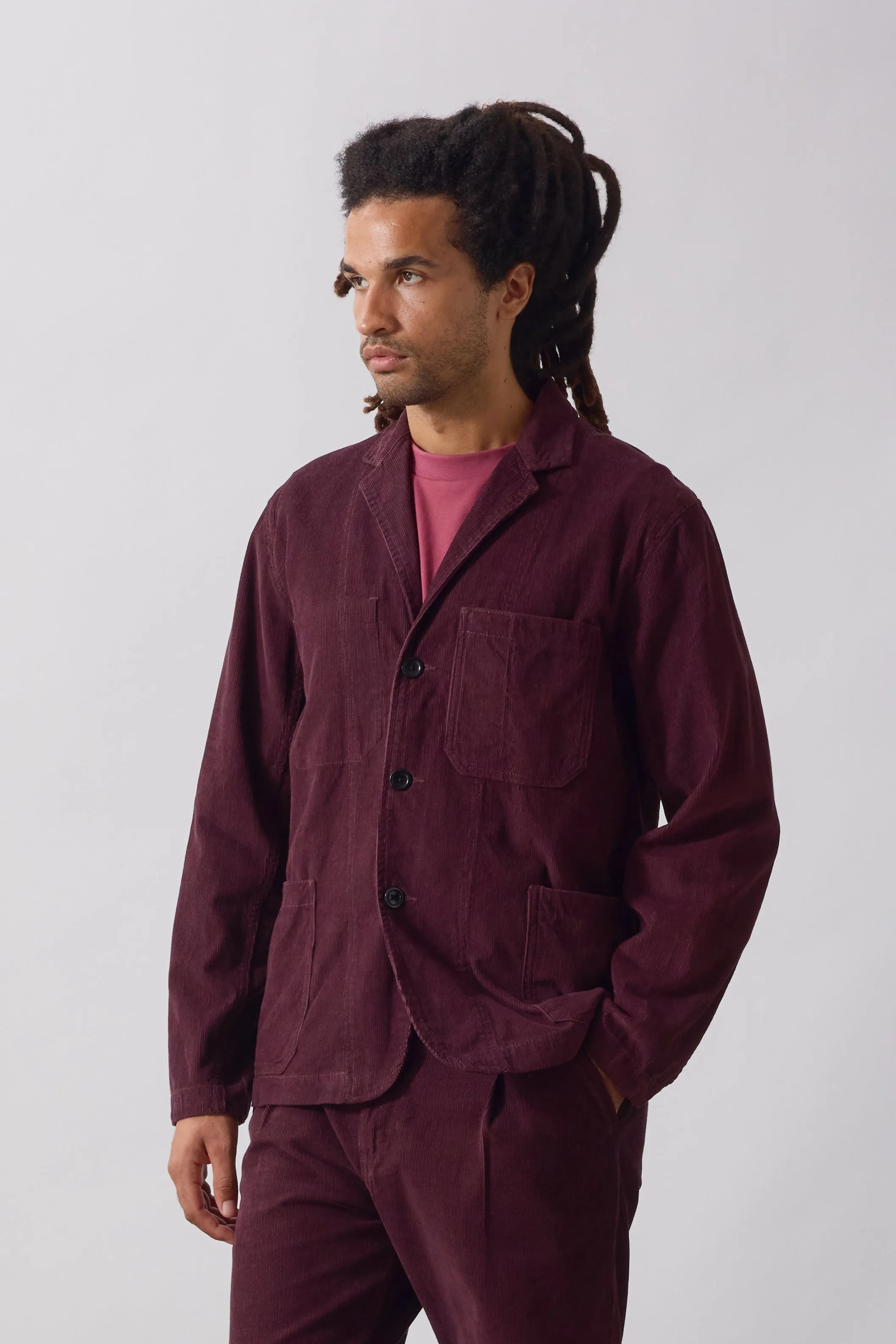 Fine Cord Server Suit Jacket - Burgundy sold by Service Works product image thumbnail 2