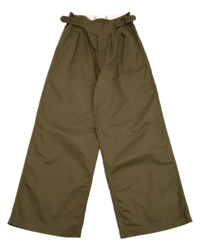 Military Herringbone Wide Gurkha Pants - Soldier Green made by Black Sign