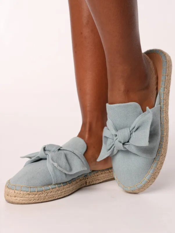 Ladies Round Toe Push-In Loafer Espadrille With Bow - Blue sold by Edgars 