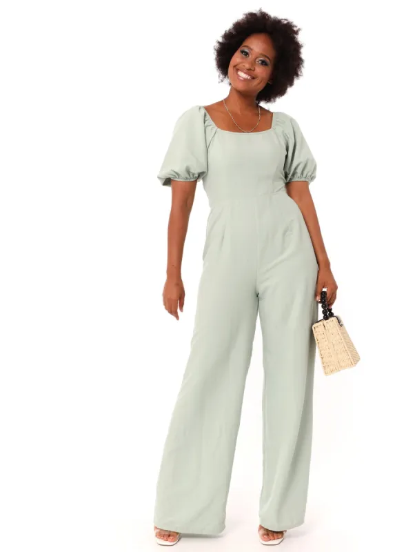 Ladies Lace Up Jumpsuit - Sage sold by Edgars