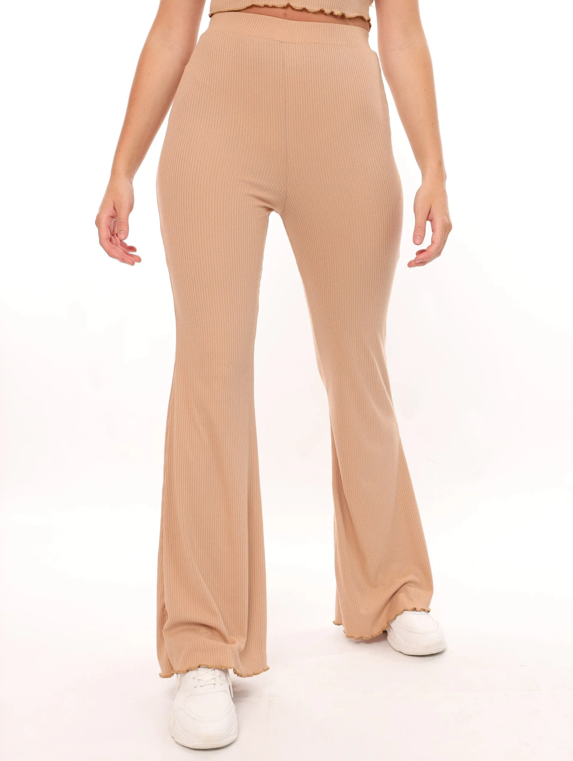 Ladies Crinkle Knit Flare Leg Pant Set - Beige sold by Edgars