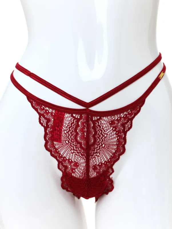 Ladies Lace Double Strap Thong - Berry sold by Edgars 