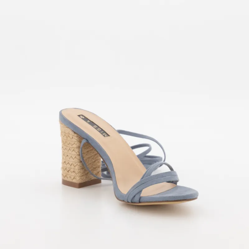 Ladies Strippy Mule Espadrille Block Heel - Periwinkle sold by Edgars 