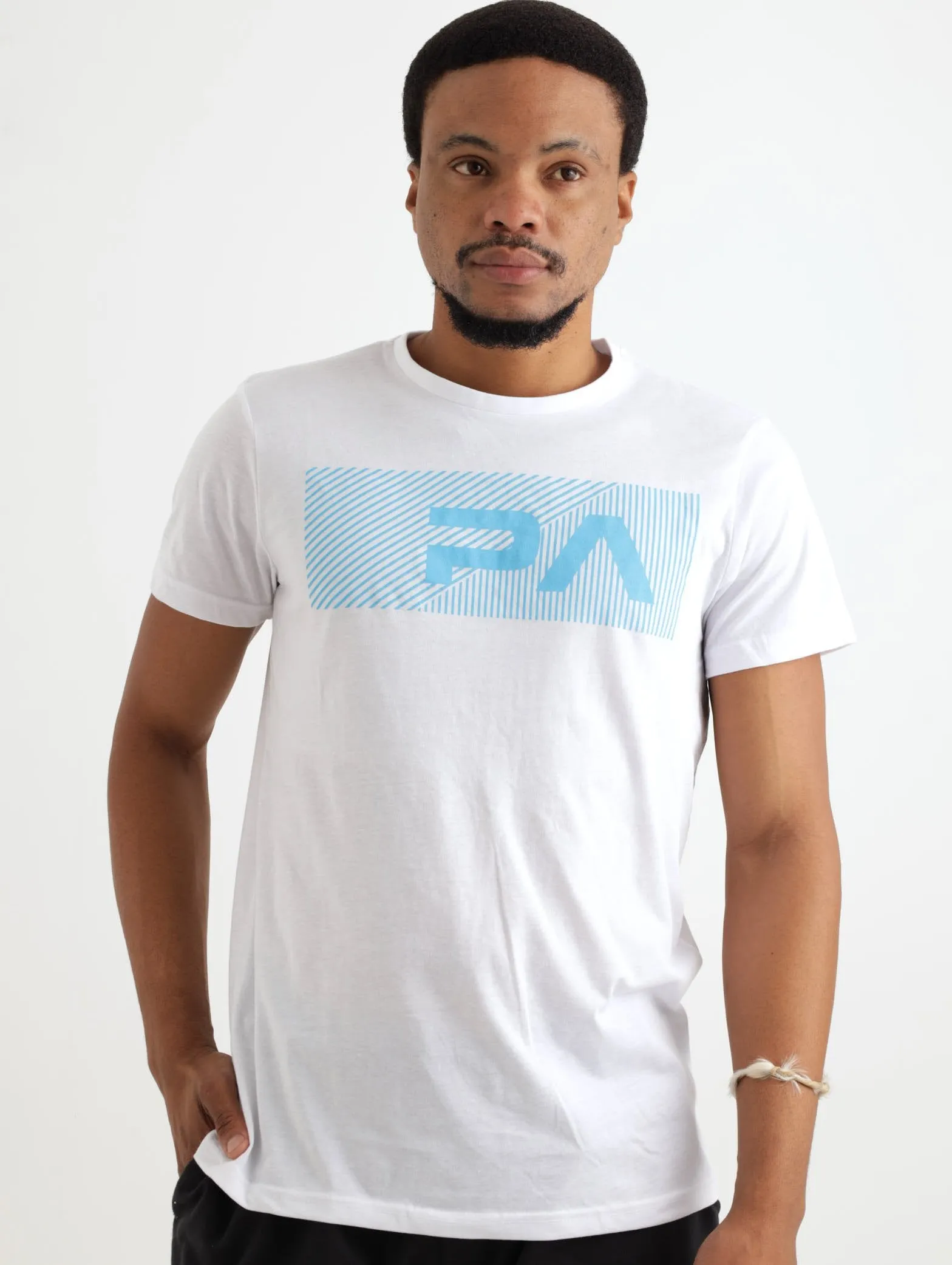 Men's Line Print Tee - White sold by Edgars