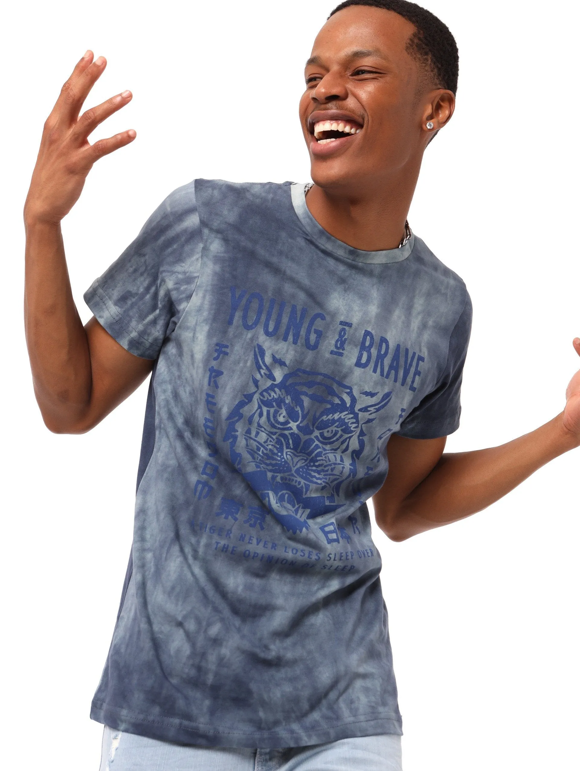 Men's Young & Brave Spectra Tee - Mid Blue sold by Edgars