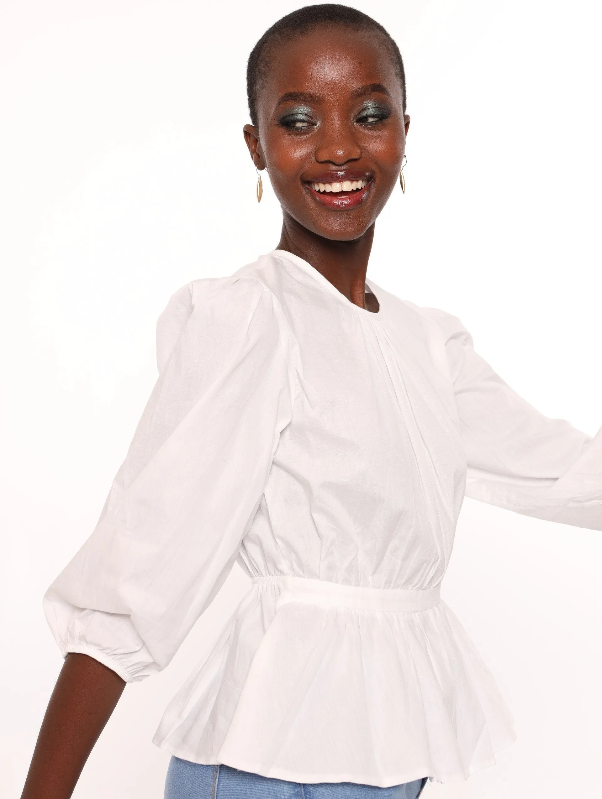 Ladies Poplin Peplum Blouse - White sold by Edgars