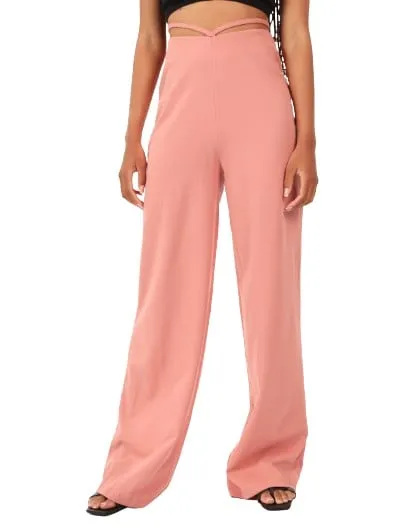 Ladies Waist Detail Wideleg Pant - Blush sold by Edgars