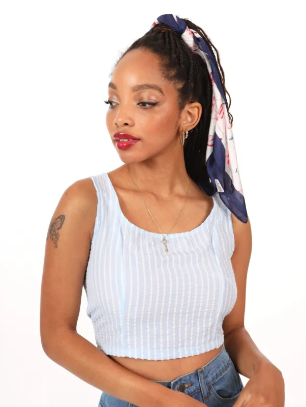 Ladies Laced Back Stripe Crop Tank - White/Blue sold by Edgars 