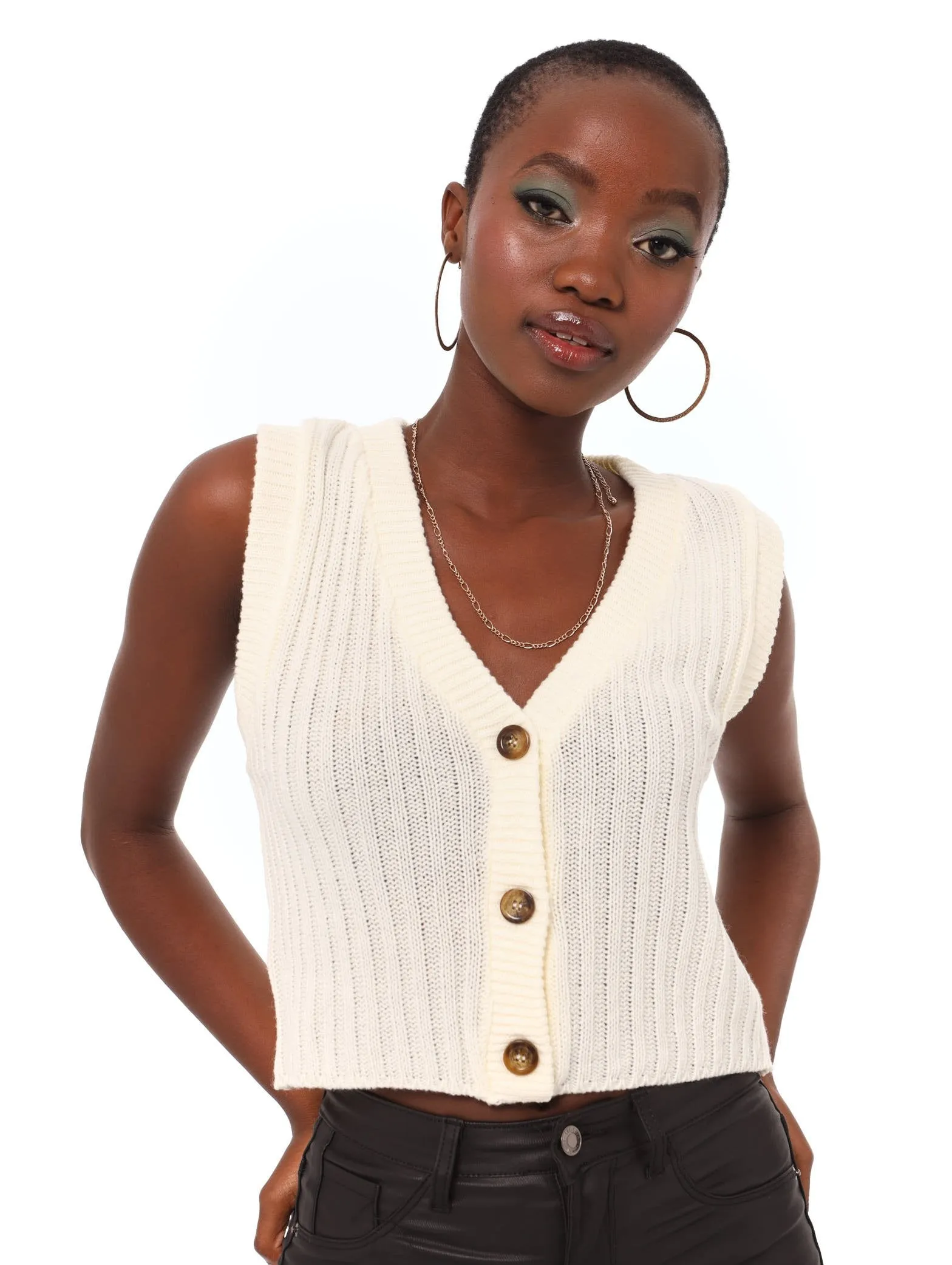 Ladies Button Thru Cami - White sold by Edgars