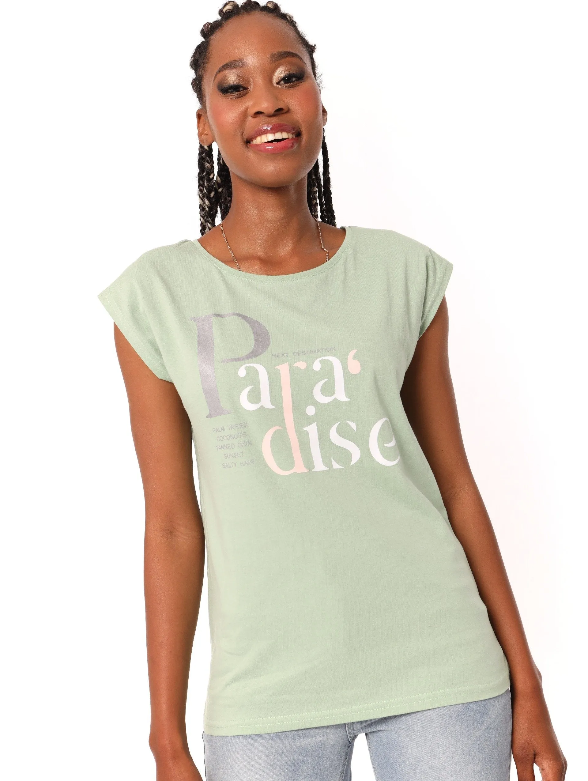 Ladies Muscle Paradise Screen Tee - Sage sold by Edgars