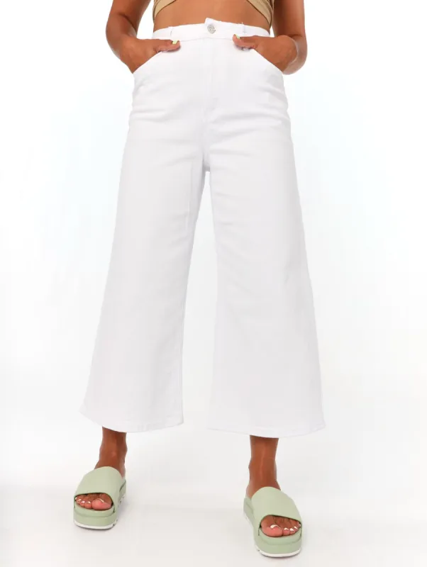 Ladies White Cropped Wideleg Denim Jean sold by Edgars 