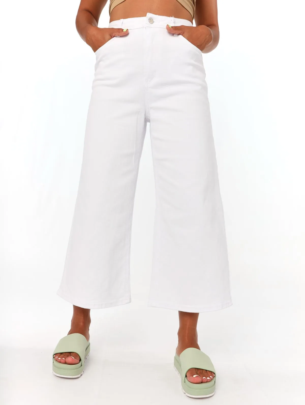 Ladies White Cropped Wideleg Denim Jean sold by Edgars