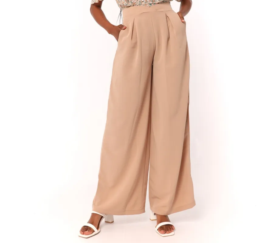 Ladies Wide Leg Pleated Crepe Pant - Stone sold by Edgars 