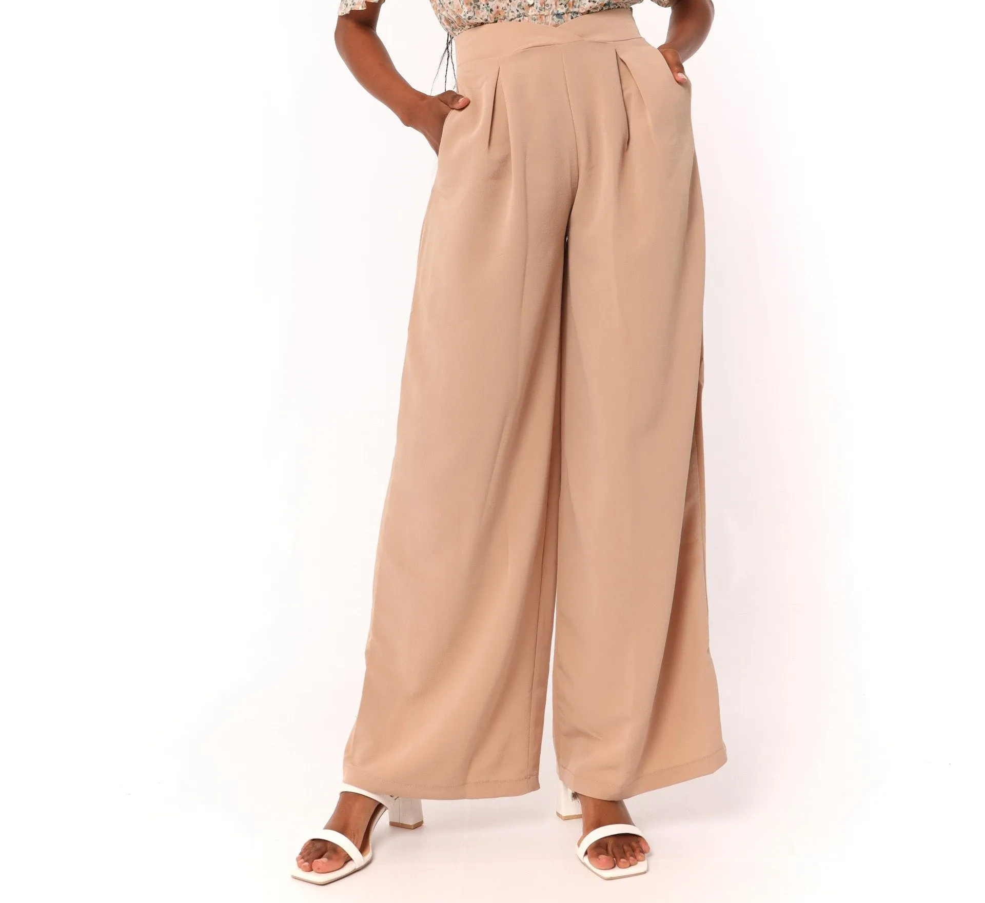 Ladies Wide Leg Pleated Crepe Pant - Stone sold by Edgars