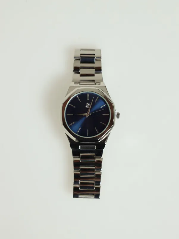 Blue Dial Metal Link Watch -Silver made by Edgars