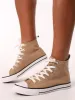 Ladies High Top Plimsole Lace-Up Sneaker - Taupe sold by Edgars