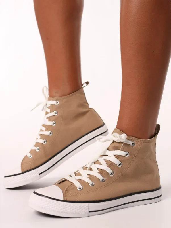 Ladies High Top Plimsole Lace-Up Sneaker - Taupe sold by Edgars 