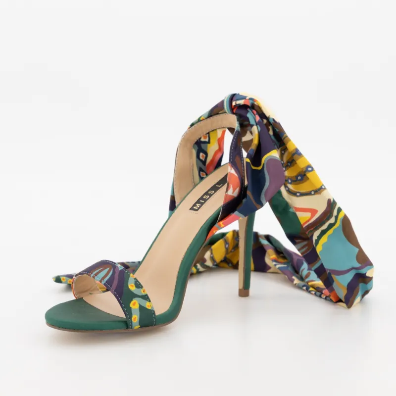 Ladies Printed Fabric Mule Stiletto Heel sold by Edgars 