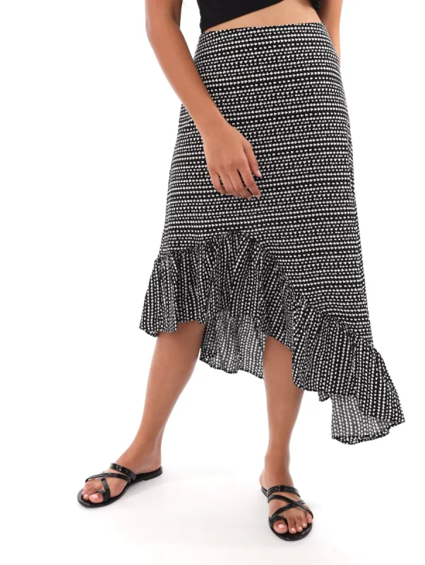 Ladies Frill Hem Skirt - Black/White sold by Edgars 