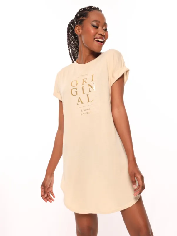 Ladies Longer Length Roll Sleeve Original Tee - Stone sold by Edgars 