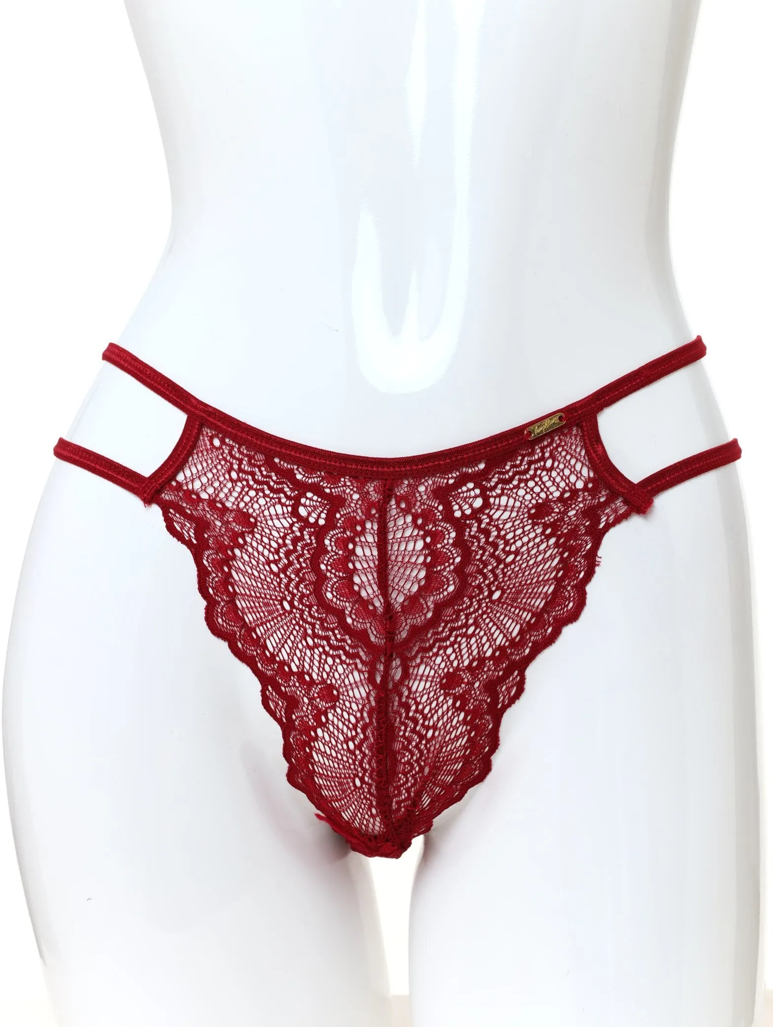 Ladies Lace Brazilian Double Strap Panty - Berry sold by Edgars