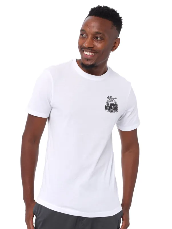 Men's Short Sleeve Vintage Car Slogan Tee - White sold by Edgars 
